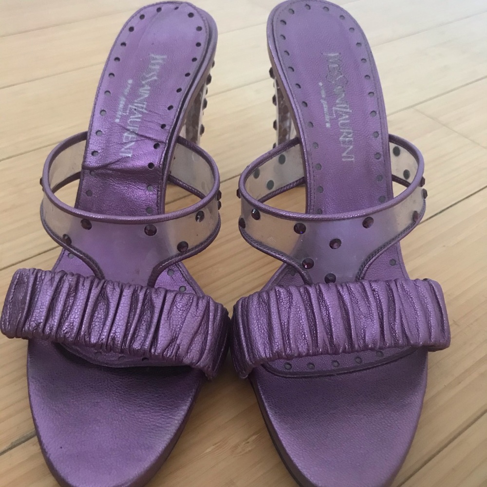 YSL lucite rhinestone purple heels